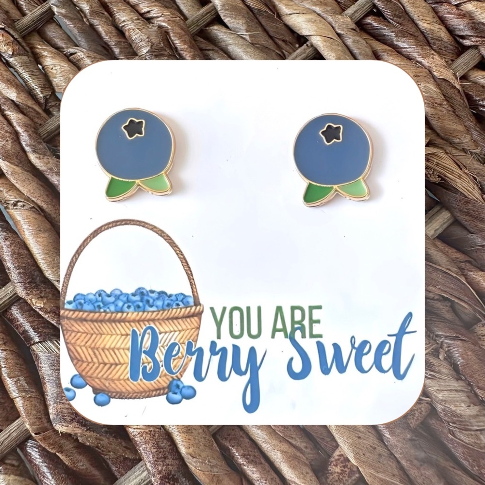 New Handmade Blueberry Stud Earrings (0.5” wide x 0.6” tall)
